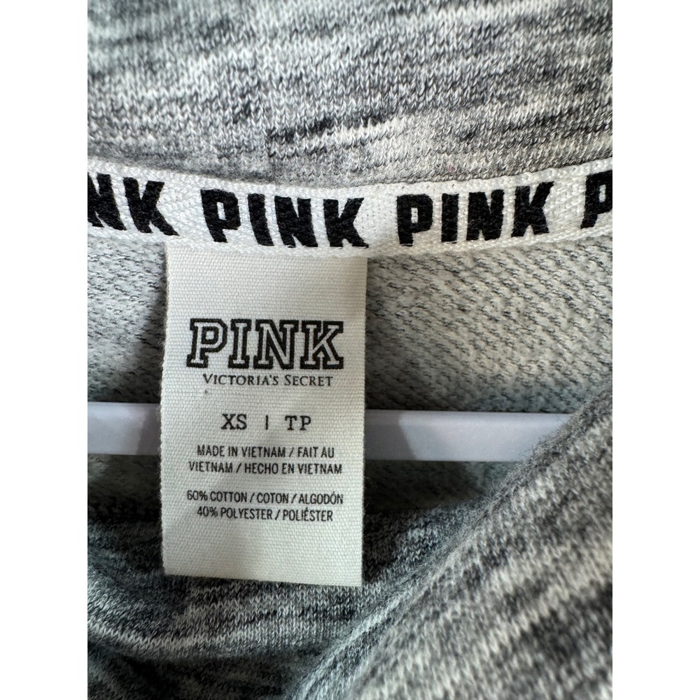 PINK Victoria's Secret Cowl Neck Hoodie Marled Grey Logo Sweatshirt XS - Picture 5 of 7